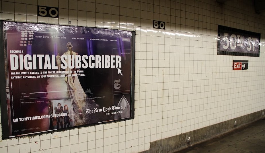 A New York Times digital subscription ad in the New York Subway, photo by André-Pierre du Plessis, from Flickr