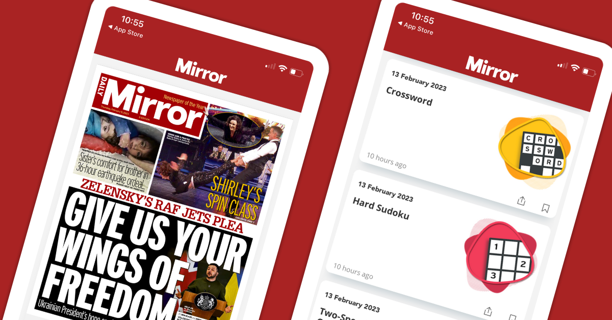 The Mirror mobile app screenshots