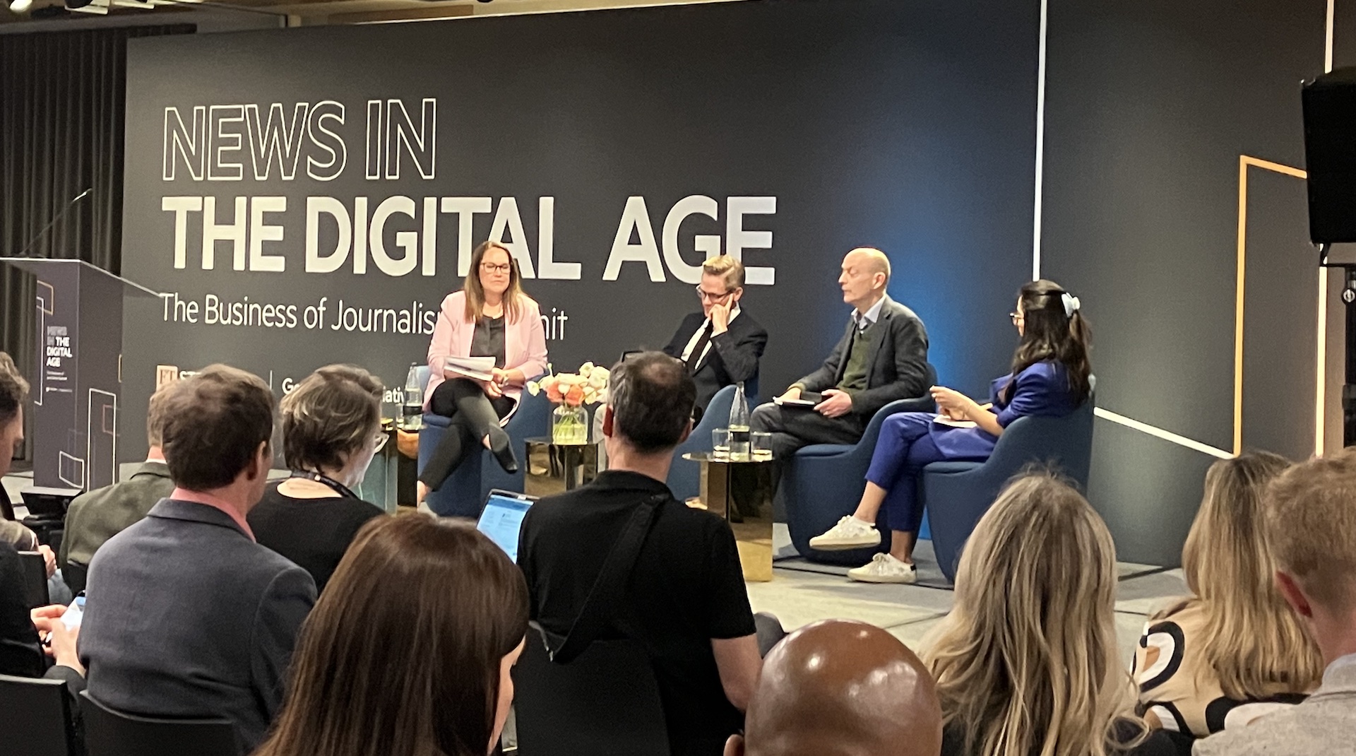 A panel at the News in the Digital Age conference hosted by FT Strategies and Google discuss trust in news. photo by Kevin Anderson