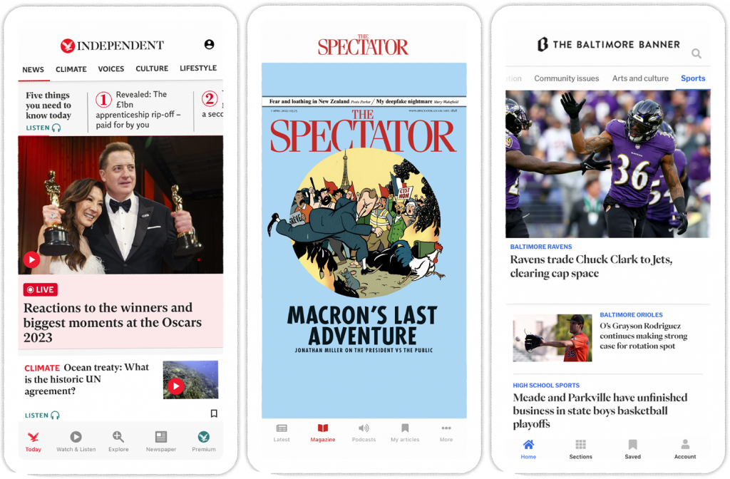 The Independent, The Spectator, The Baltimore Banner apps